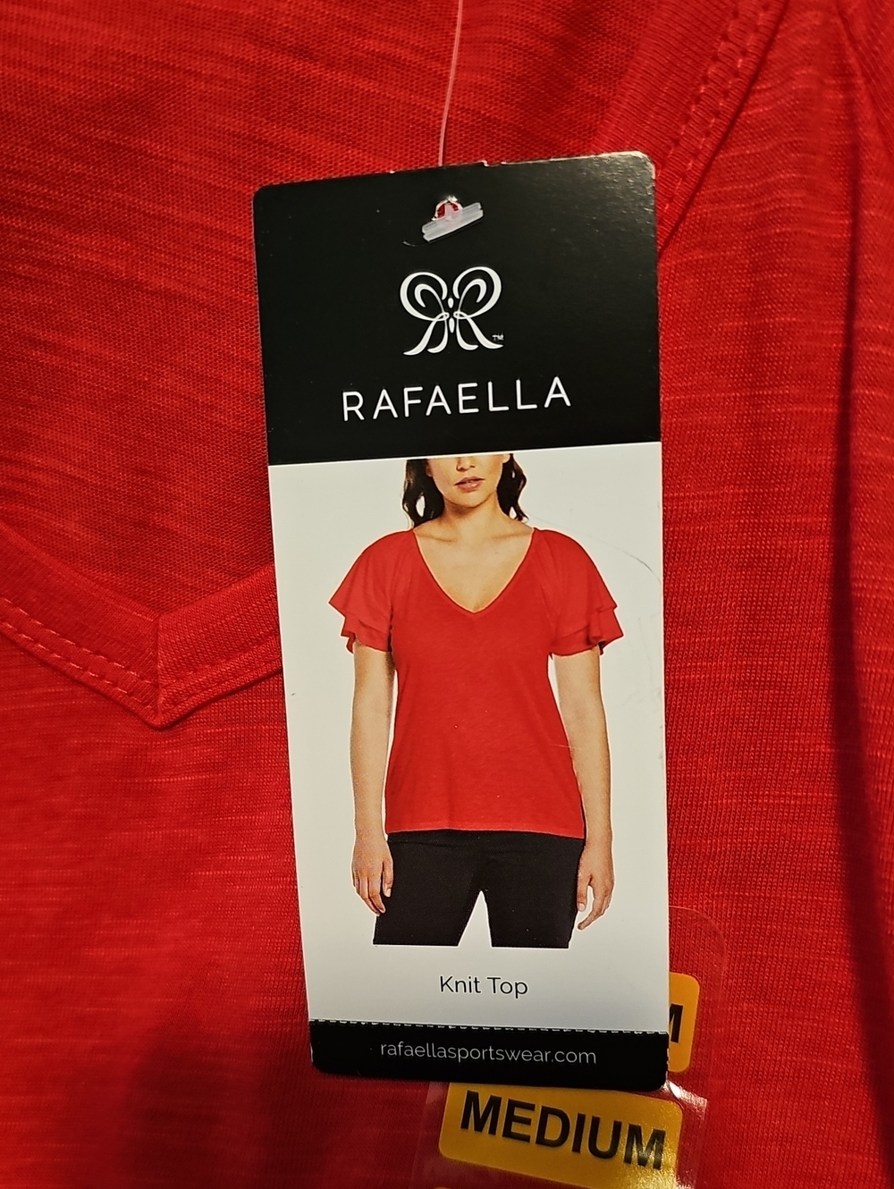 Rafaella Red V-Neck Knit Top with Flutter Sleeves